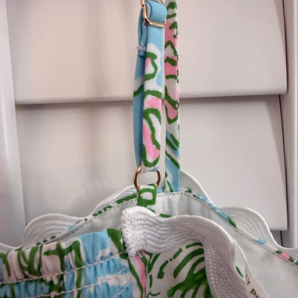 Lilly Pulitzer Blue, NEW Green, Pink Scallop-Trim Top. - Picture 2 of 4